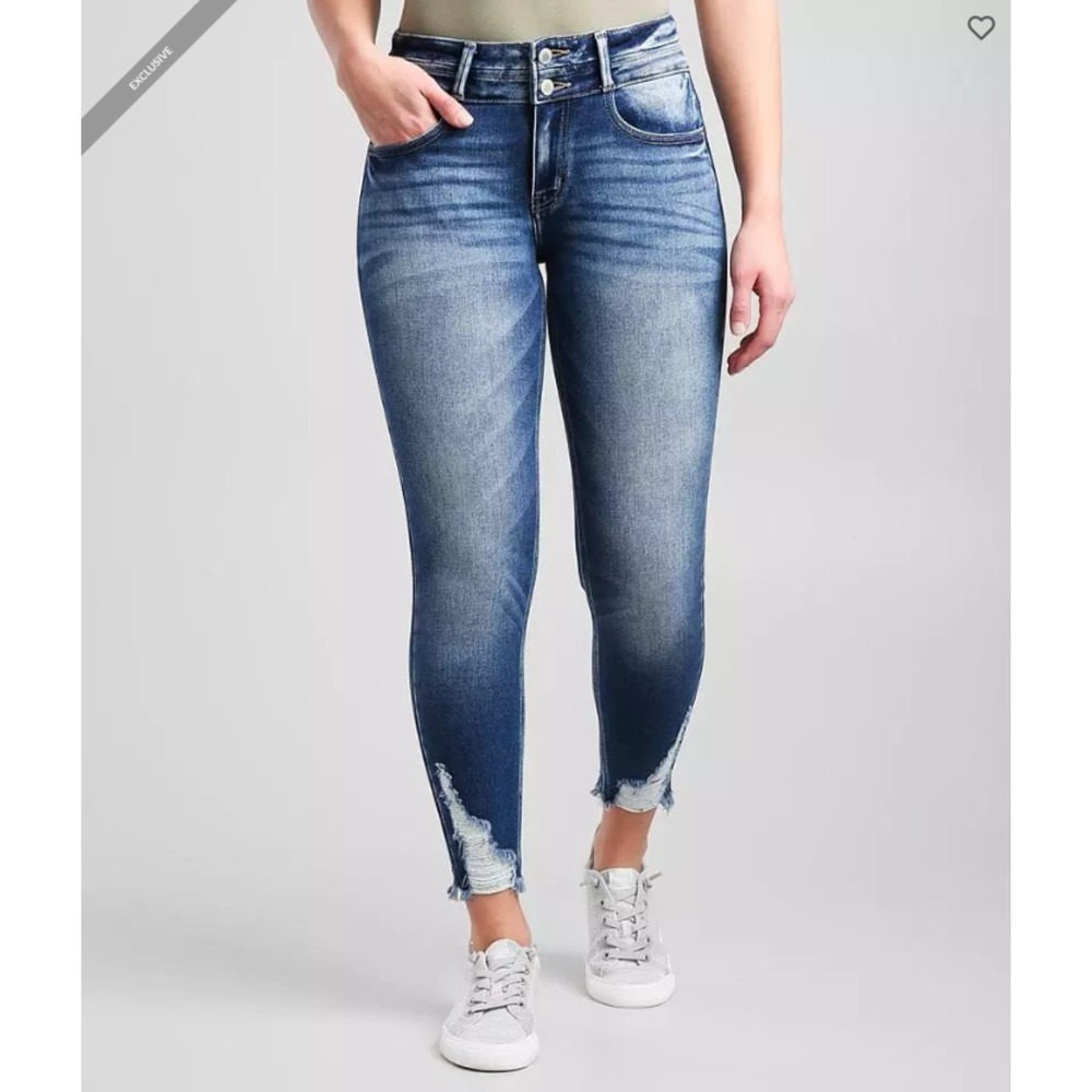 KANCAN Signature Kurvy Mid Rise Raw Hem Whiskered Ankle Skinny Jeans Size 36